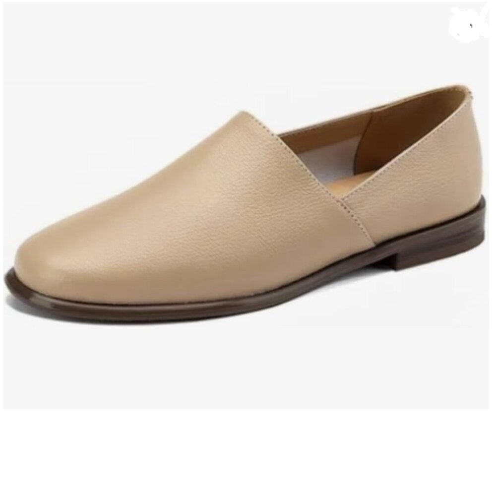 FOWT Apricot Closed Almond Toe Pumps Solid Color Loafer Flats Slip On Cozy Shoes